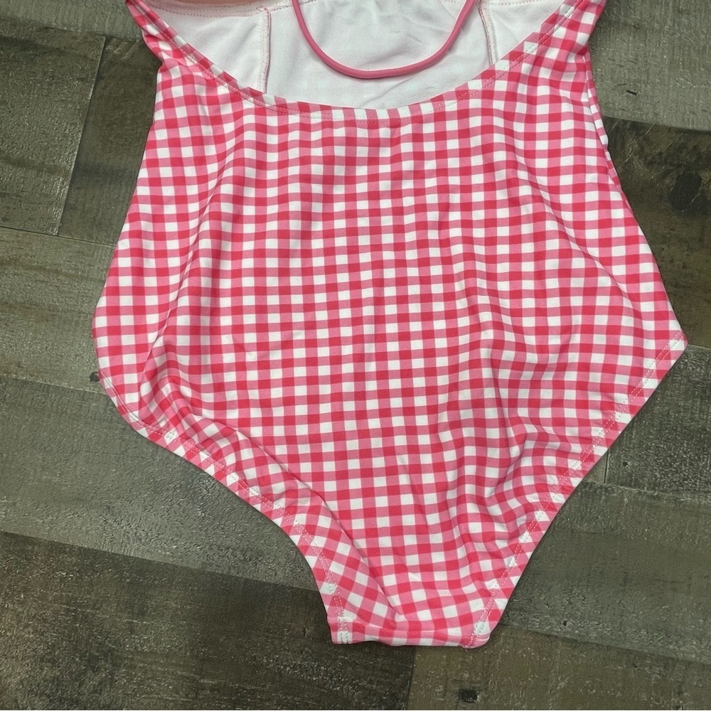 Lauren James Gingham One Piece Bandeau Swimsuit in Pink size Small - Picture 6 of 14